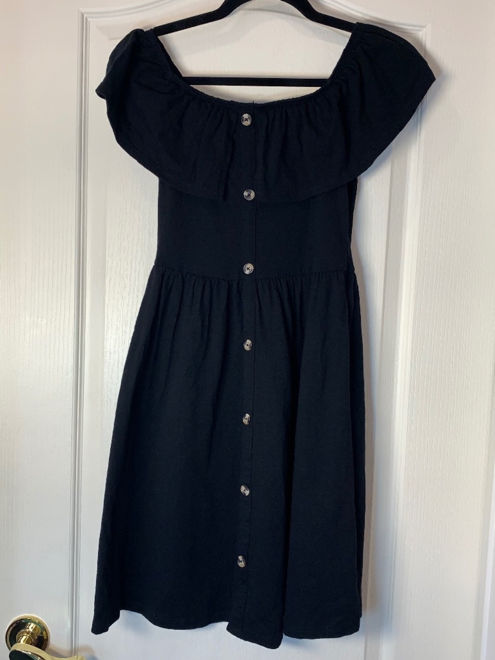 ASOS Black Off‎ Shoulder Dress Button Front Fit & Flare Size 6 Minimal Chic